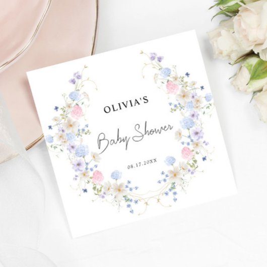 ピンクパープルリトルワイルドフラワーガールベビーシャワー スタンダードカクテルナプキン