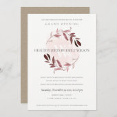 ピンクパープルリーフリースグランドオープニング招待状 サンキューカード (正面/裏面)