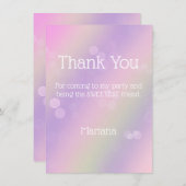 ピンクパープルレインボーガールサンキューカード 招待状 (正面/裏面)