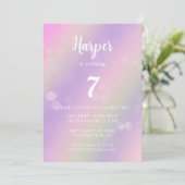 ピンクパープルレインボーフェアリーライトガールズ誕生日 招待状 (スタンド正面)