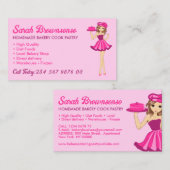 ピンクパープルレディーカートゥーンケーキ料理ベーカリー 名刺 (正面/裏面)