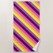 ピンクパープルレトロストライプビーチ ビーチタオル (正面)