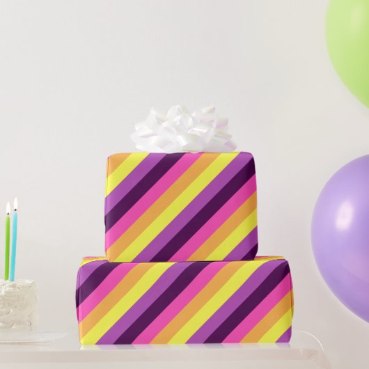 ピンクパープルレトロストライプラッピング紙 ラッピングペーパー (パーティーギフト)