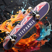 ピンクパープルレトロモダン抽象芸術大理石旋回 スケートボード