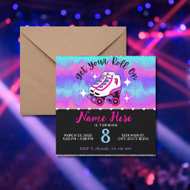ピンクパープルローラスケート誕生日 招待状