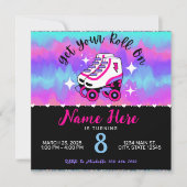 ピンクパープルローラスケート誕生日 招待状 (正面)