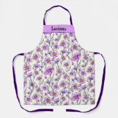 ピンクパープルワイルドフラワーガーデンデザイン エプロン (正面)