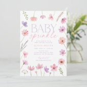 ピンクパープルワイルドフラワーガールベビー散布 招待状 (スタンド正面)