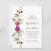 ピンクパープルワイルドフラワーズフローラ結婚クリスチャン 招待状 (正面)