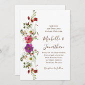 ピンクパープルワイルドフラワーズフローラ結婚クリスチャン 招待状 (正面/裏面)