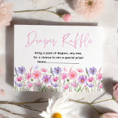 ピンクパープルワイルドフラワーベビーシャワーおむつラッフル エンクロージャーカード