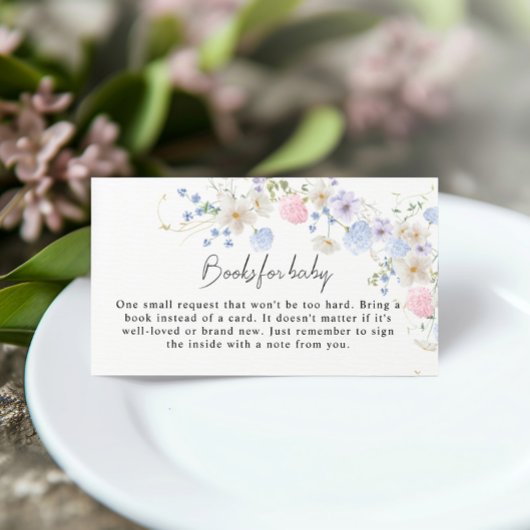 ピンクパープルワイルドフラワーベビーシャワーブックベビー エンクロージャーカード