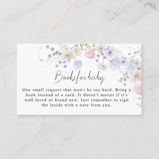 ピンクパープルワイルドフラワーベビーシャワーブックベビー エンクロージャーカード (正面)