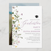 ピンクパープルワイルドフラワー卒業パーティー招待状 招待状 (正面/裏面)