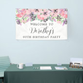 ピンクパープルワイルドフラワー60誕生日へようこそ 横断幕 (トレードショー)