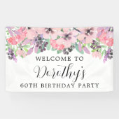 ピンクパープルワイルドフラワー60誕生日へようこそ 横断幕 (横)