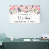 ピンクパープルワイルドフラワー80誕生日へようこそ 横断幕 (トレードショー)