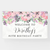 ピンクパープルワイルドフラワー80誕生日へようこそ 横断幕 (横)