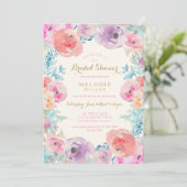 ピンクパープルヴィンテージフローラブライダルシャワー 招待状 (スタンド正面)