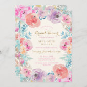 ピンクパープルヴィンテージフローラブライダルシャワー 招待状 (正面/裏面)