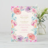 ピンクパープルヴィンテージフローラ結婚式招待状 招待状 (スタンド正面)