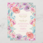 ピンクパープルヴィンテージフローラ結婚式招待状 招待状 (正面/裏面)