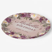 ピンクパープルヴィンテージ牡丹フローラハッピーバースデー ペーパープレート (アングル)