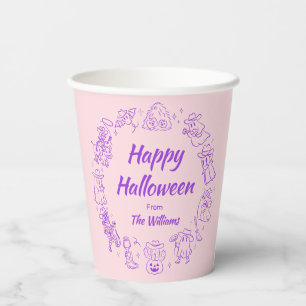 ピンクパープル予測できなハンドドードルハロウィーン 紙コップ