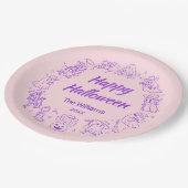 ピンクパープル予測できな手描きハッピーハローウィン ペーパープレート (アングル)