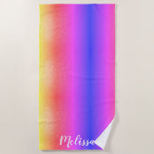 ピンクパープル名モノグラム ビーチタオル (正面)