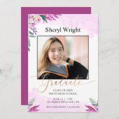 ピンクパープル大学院フォトフローラ招待状 サンキューカード (正面/裏面)