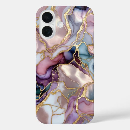 ピンクパープル大理石iPhoneケース ゴールド抽象柄 Case-Mate iPhoneケース (裏面)
