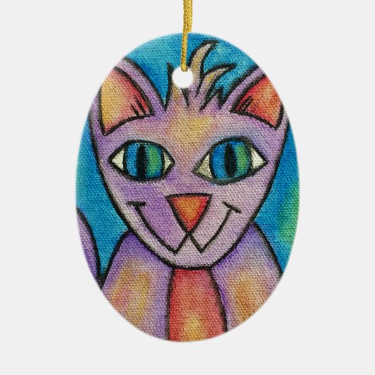 ピンクパープル子猫 セラミックオーナメント (正面)
