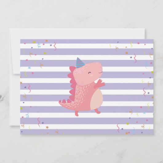 ピンクパープル恐竜ガールズディノパーティー写真 サンキューカード (裏面)