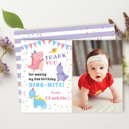 ピンクパープル恐竜ガールズディノパーティー写真 サンキューカード
