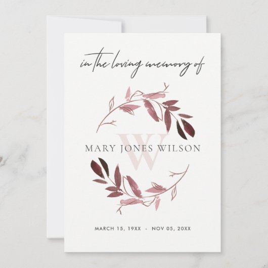 ピンクパープル悔やみや弔慰メモリアルサービス招待状 サンキューカード (正面)