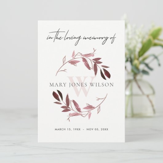 ピンクパープル悔やみや弔慰メモリアルサービス招待状 サンキューカード (スタンド正面)