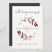 ピンクパープル悔やみや弔慰メモリアルサービス招待状 サンキューカード (正面/裏面)