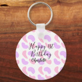 ピンクパープル抽象的シェイプhappy 1st birthday na キーホルダー (裏面)