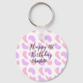 ピンクパープル抽象的シェイプhappy 1st birthday na キーホルダー (裏面)