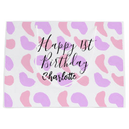 ピンクパープル抽象的シェイプhappy 1st birthday na ラージペーパーバッグ