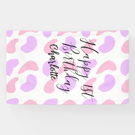 ピンクパープル抽象的シェイプhappy 1st birthday na 横断幕 (横)