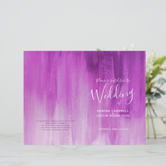 ピンクパープル抽象芸術アートウェディングプログラム (スタンド正面)