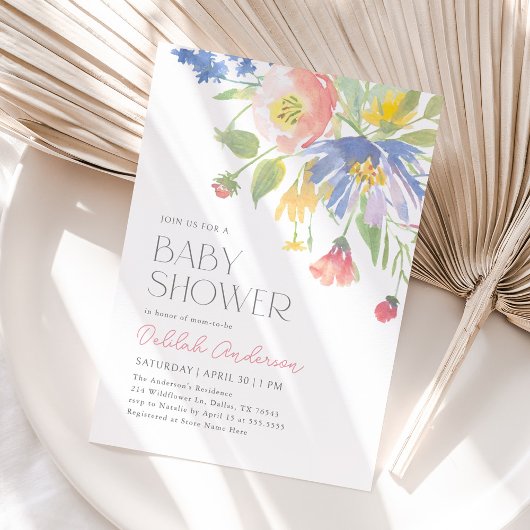 ピンクパープル春フローラベビーシャワー 招待状