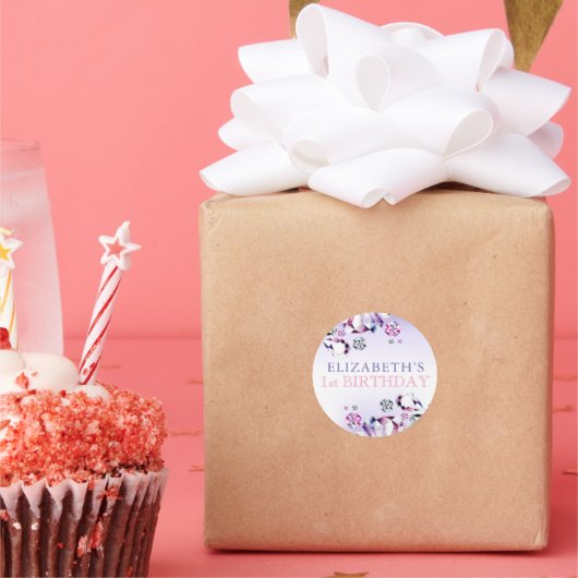 ピンクパープル水彩彼女は宝石の誕生日 ラウンドシール (パーティー)