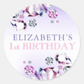 ピンクパープル水彩彼女は宝石の誕生日 ラウンドシール (正面)