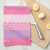 ピンクパープル水玉模様ストライプハートパターン キッチンタオル (四つ折り)