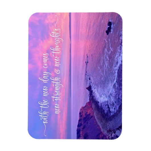 ピンクパープル海サンセットフォト感動的引用文 マグネット (縦)