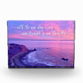 ピンクパープル海サンセット感動的引用文はっきりした フォトブロック (正面)