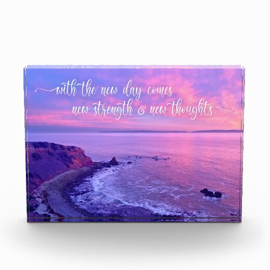 ピンクパープル海サンセット感動的引用文はっきりした フォトブロック (正面)